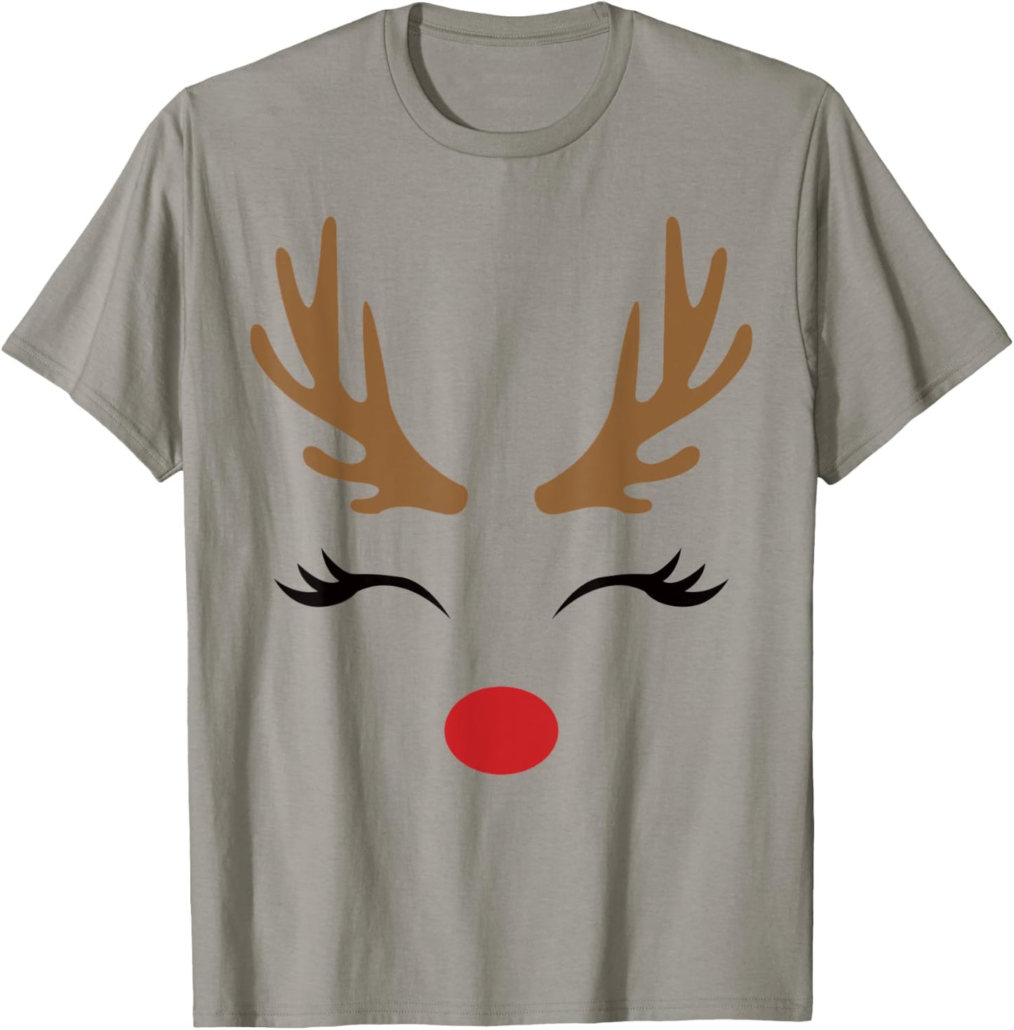Cute Lady Reindeer Face with Eyelashes & Antlers - Novelty T-Shirt - T-Shirt | Sand
