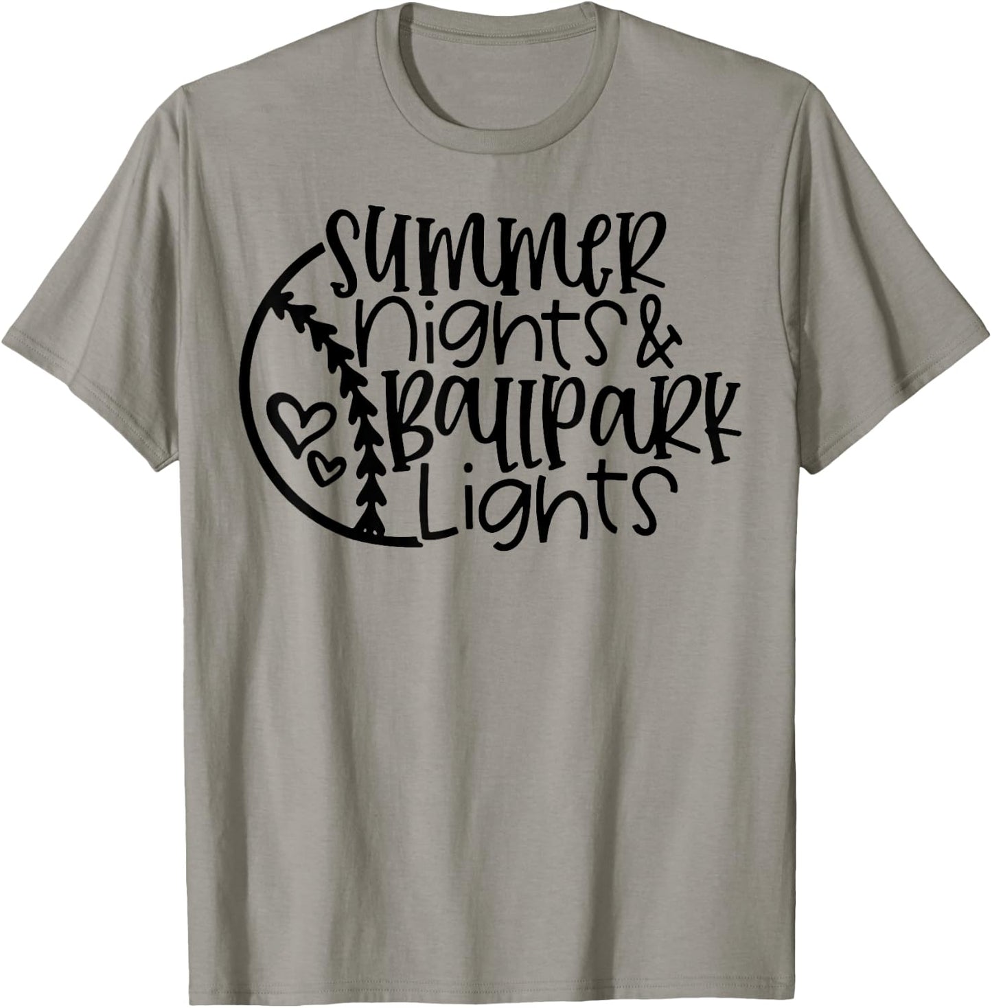 Summer Nights And Ballpark Lights Women Baseball Heart Quote T-Shirt - T-Shirt | Sand