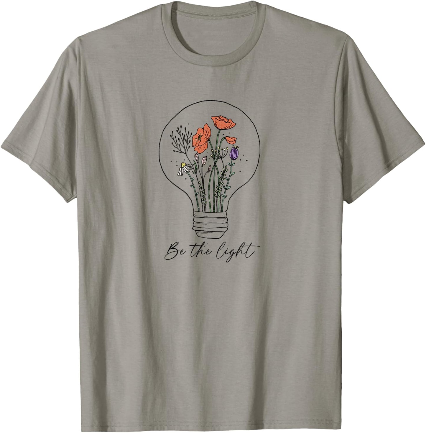 Be The Light Floral Lightbulb Doodle T-Shirt - T-Shirt | Sand