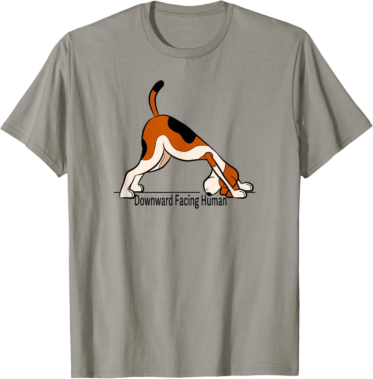 Downward Facing Human - men funny dog yoga T-Shirt - T-Shirt | Sand