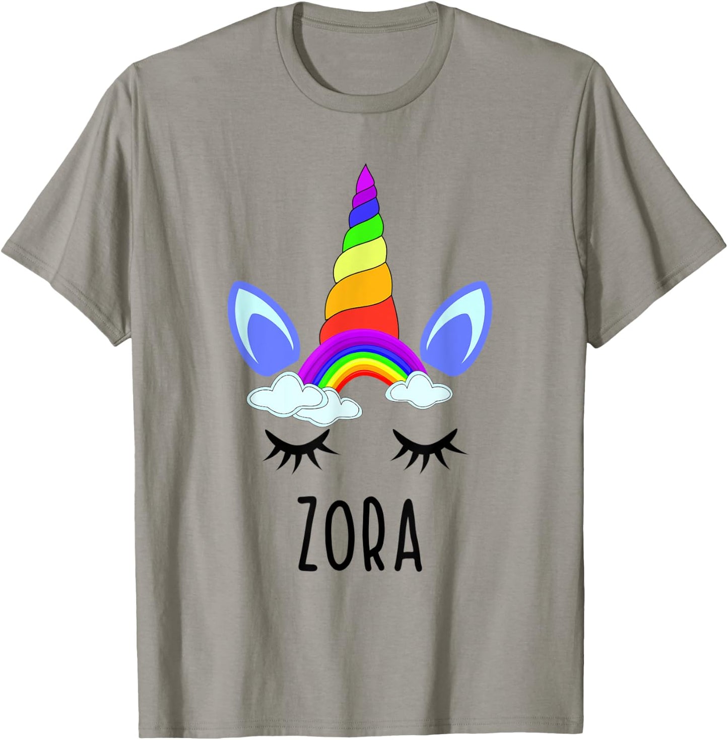 Zora Rainbow Unicorn Personalized Girl's First Name T-Shirt - T-Shirt | Sand
