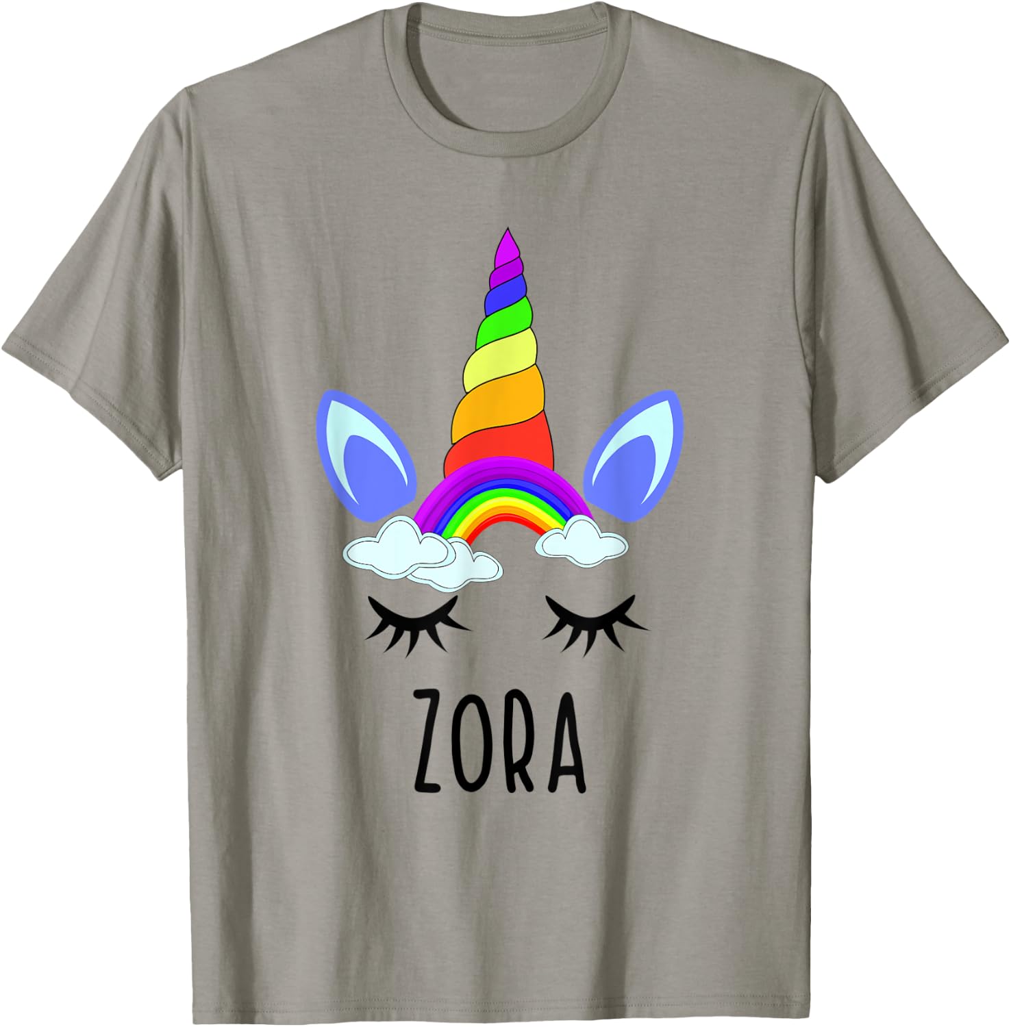 Zora Rainbow Unicorn Personalized Girl's First Name T-Shirt - T-Shirt | Sand