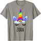 Zora Rainbow Unicorn Personalized Girl's First Name T-Shirt - T-Shirt | Sand