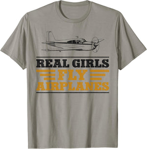 Airplane Pilot Girl Vintage Real Girls Fly Airplanes T-Shirt - T-Shirt | Sand