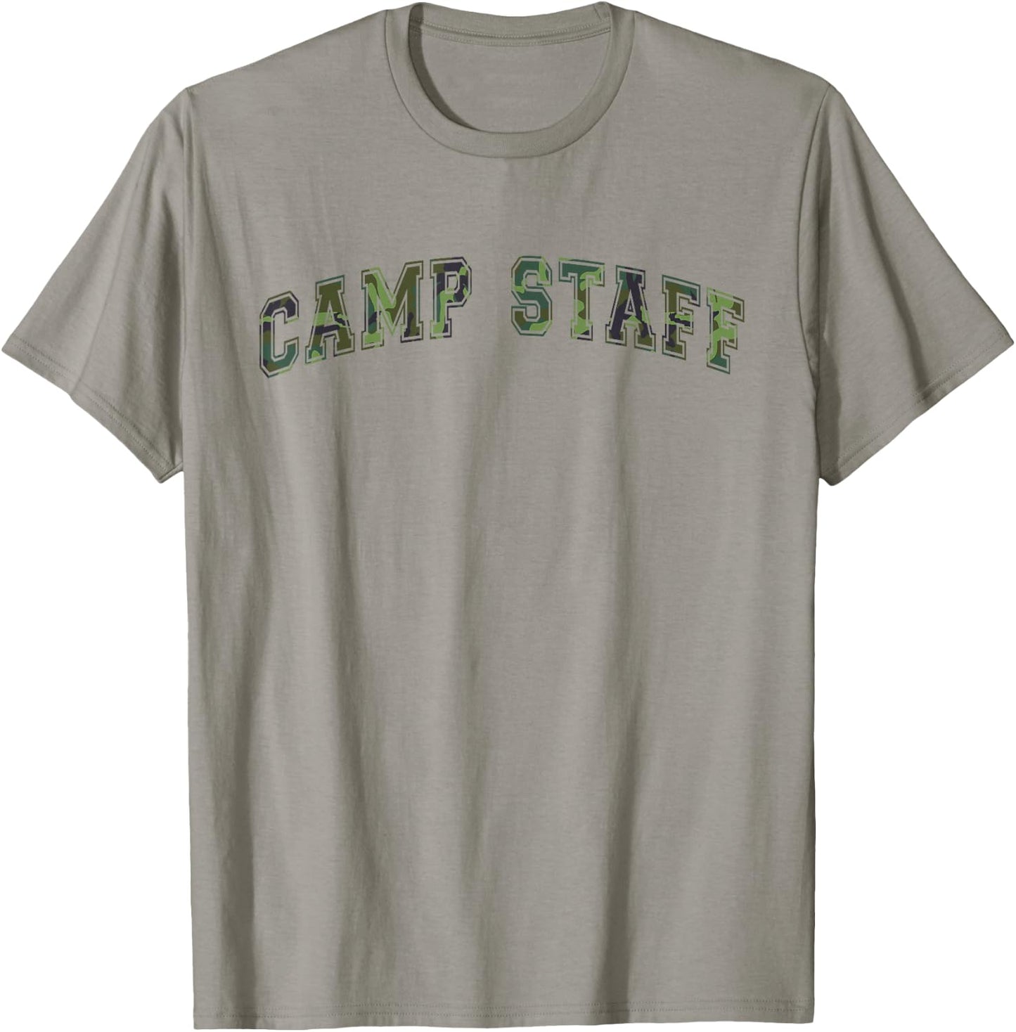 Camo CAMP STAFF Summer Campsite Host Director Team School T-Shirt - T-Shirt | Sand
