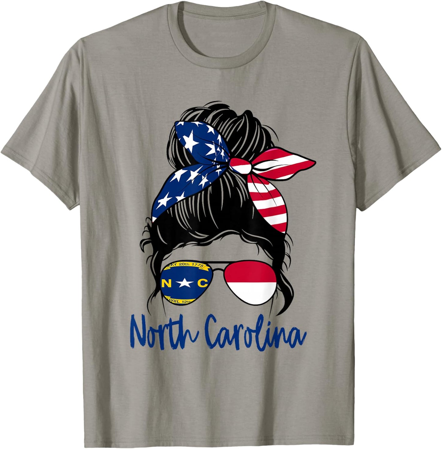North Carolina Flag Messy bun Girl Patriotic Southern Pride T-Shirt - T-Shirt | Sand