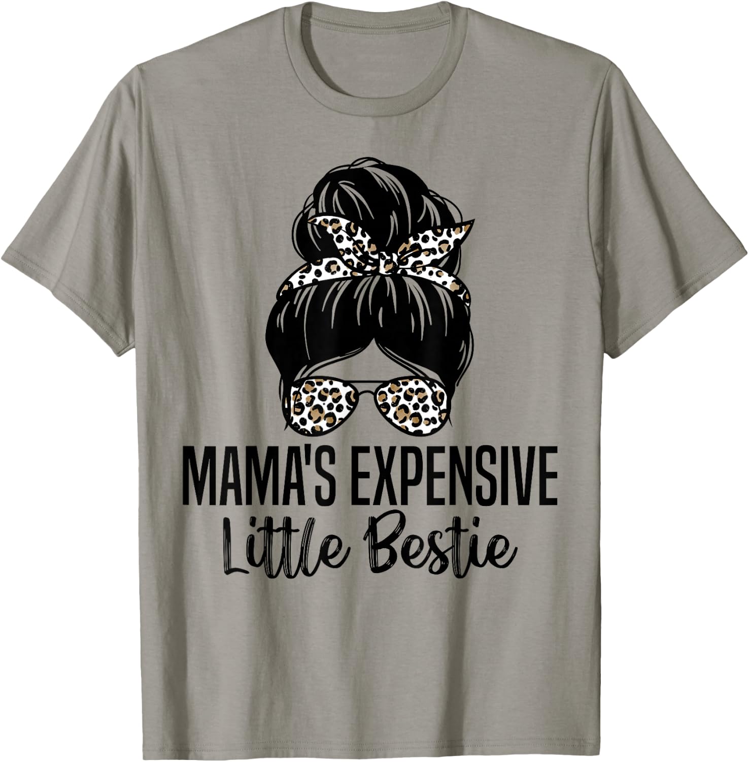 Mama's Expensive Little Bestie Groovy Funny mom messy bun T-Shirt - T-Shirt | Sand