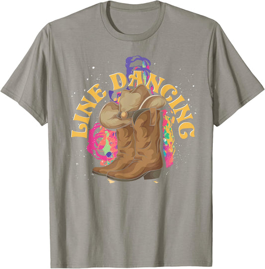 Line Dancing Cowboy Boots Hat Line Dancer Western Line Dance T-Shirt - T-Shirt | Sand