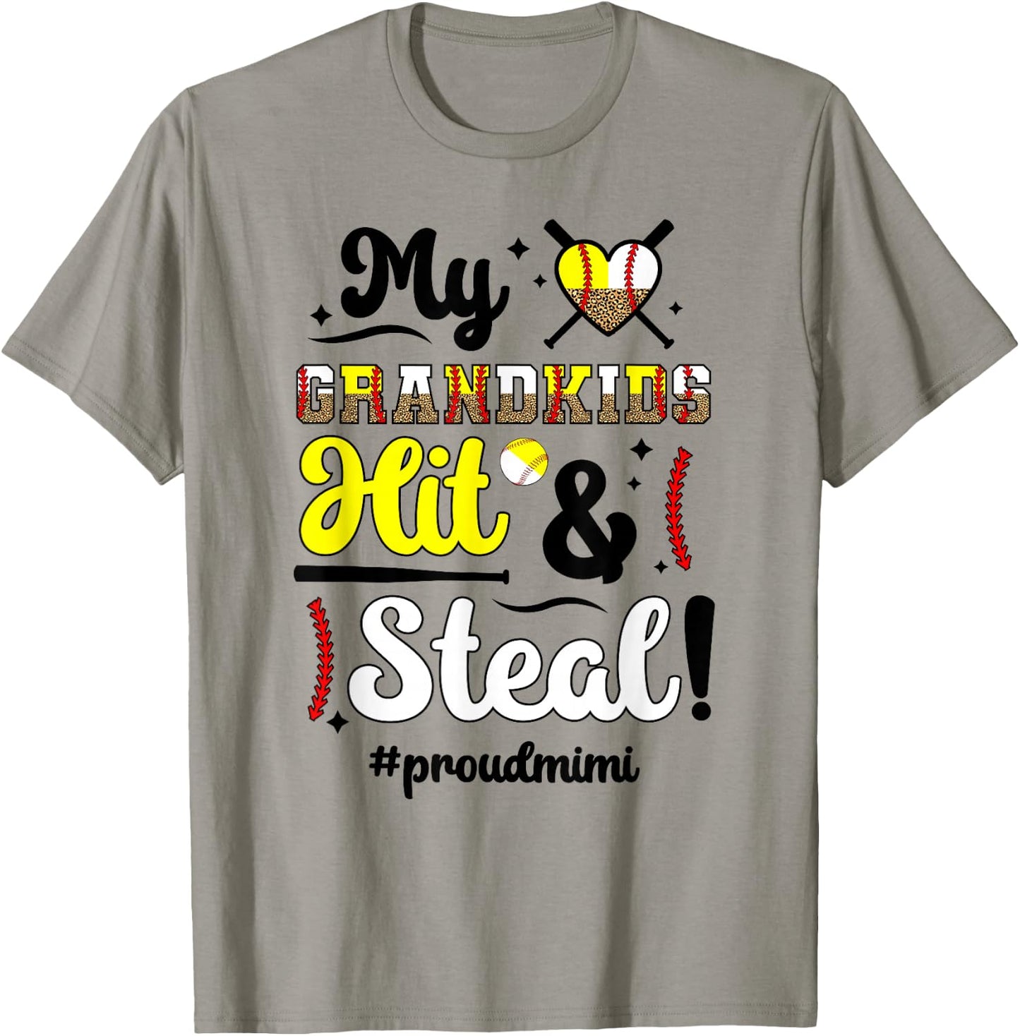 Grandkids Hit & Steal Baseball Softball Mimi Grandma T-Shirt - T-Shirt | Sand