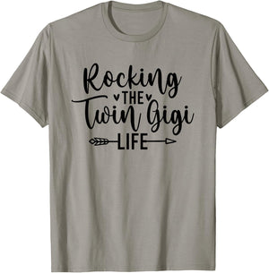 Rocking The Twin Gigi Life Grandma Gigi Of Twins T-Shirt - T-Shirt | Sand
