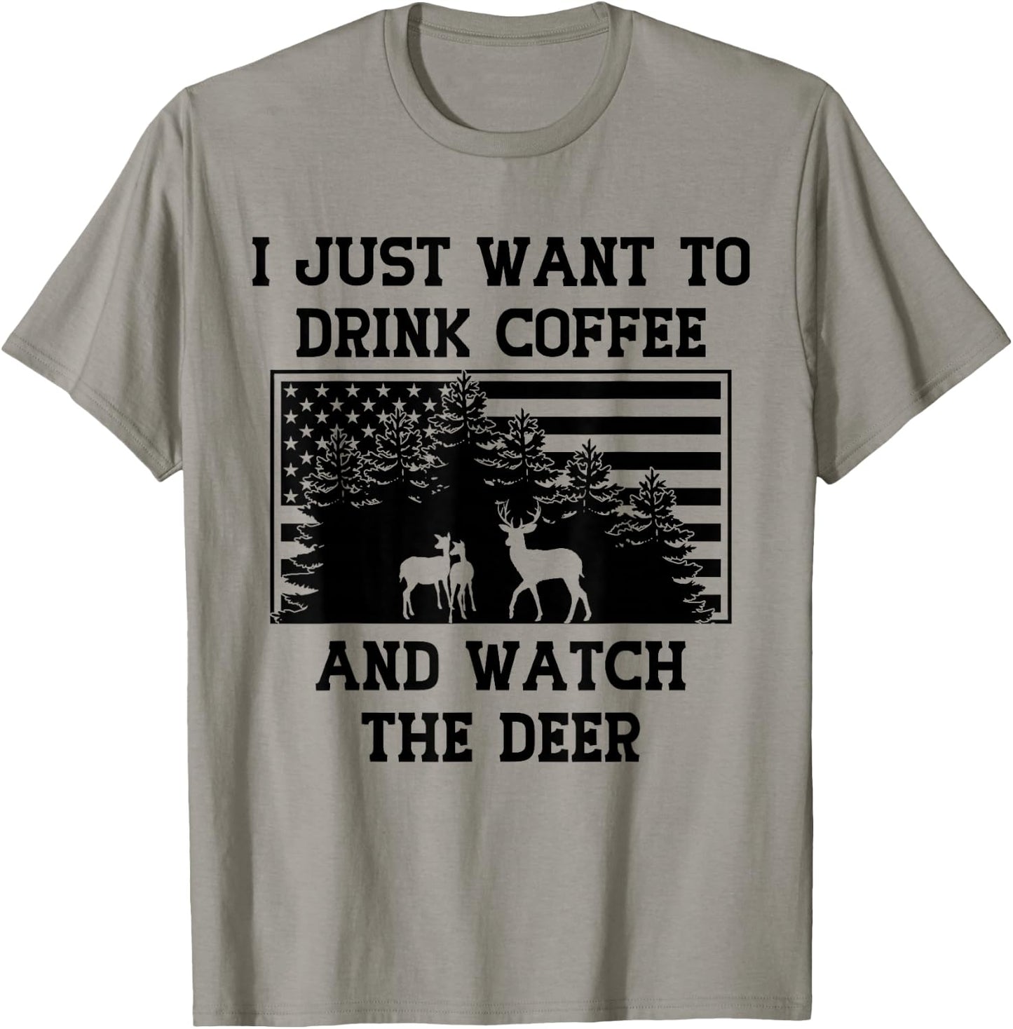 Coffee Drinker Deer Lover American Flag USA Caffeine Addict T-Shirt - T-Shirt | Sand