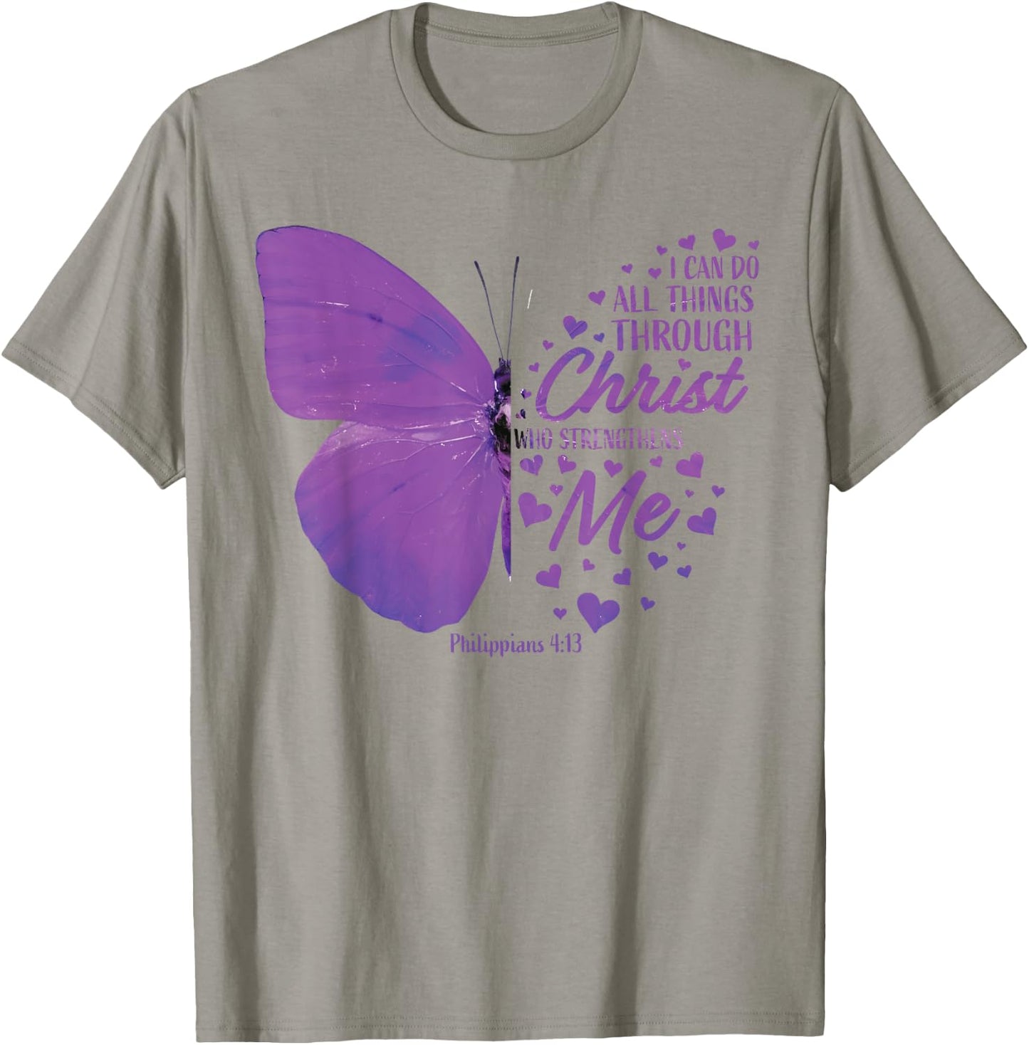 Philippians 4:13 Christian Bible Verse Gifts Women Butterfly T-Shirt - T-Shirt | Sand