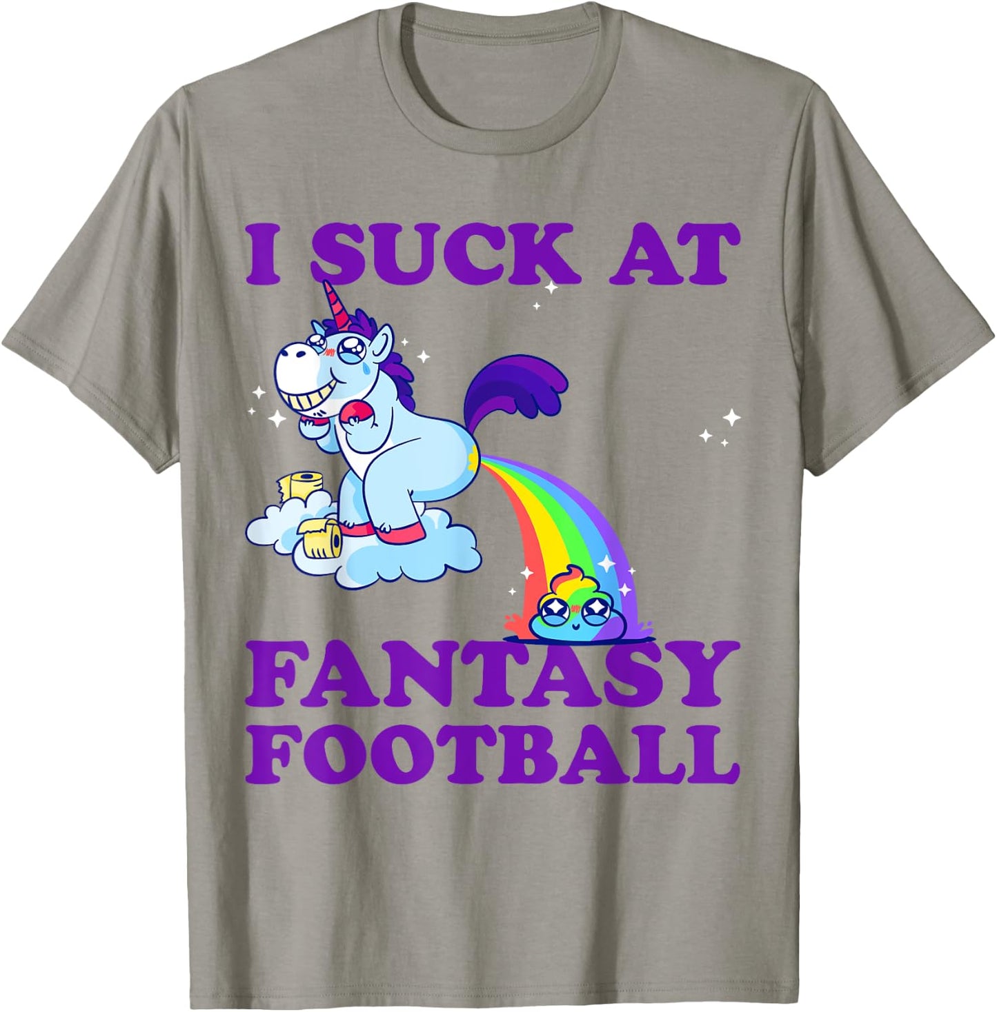 I Suck At Fantasy Football Unicorn With Rainbow Poop Pink T-Shirt - T-Shirt | Sand