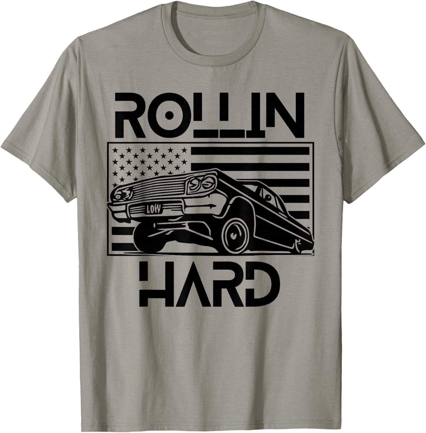 Rollin Hard Lowrider Chicano American Flag Cholo Car Lover T-Shirt - T-Shirt | Sand