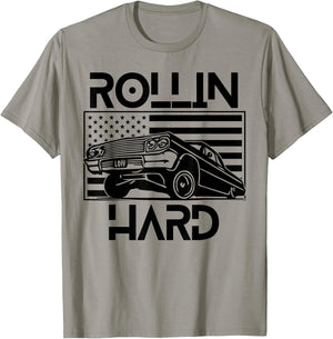 Rollin Hard Lowrider Chicano American Flag Cholo Car Lover T-Shirt - T-Shirt | Sand
