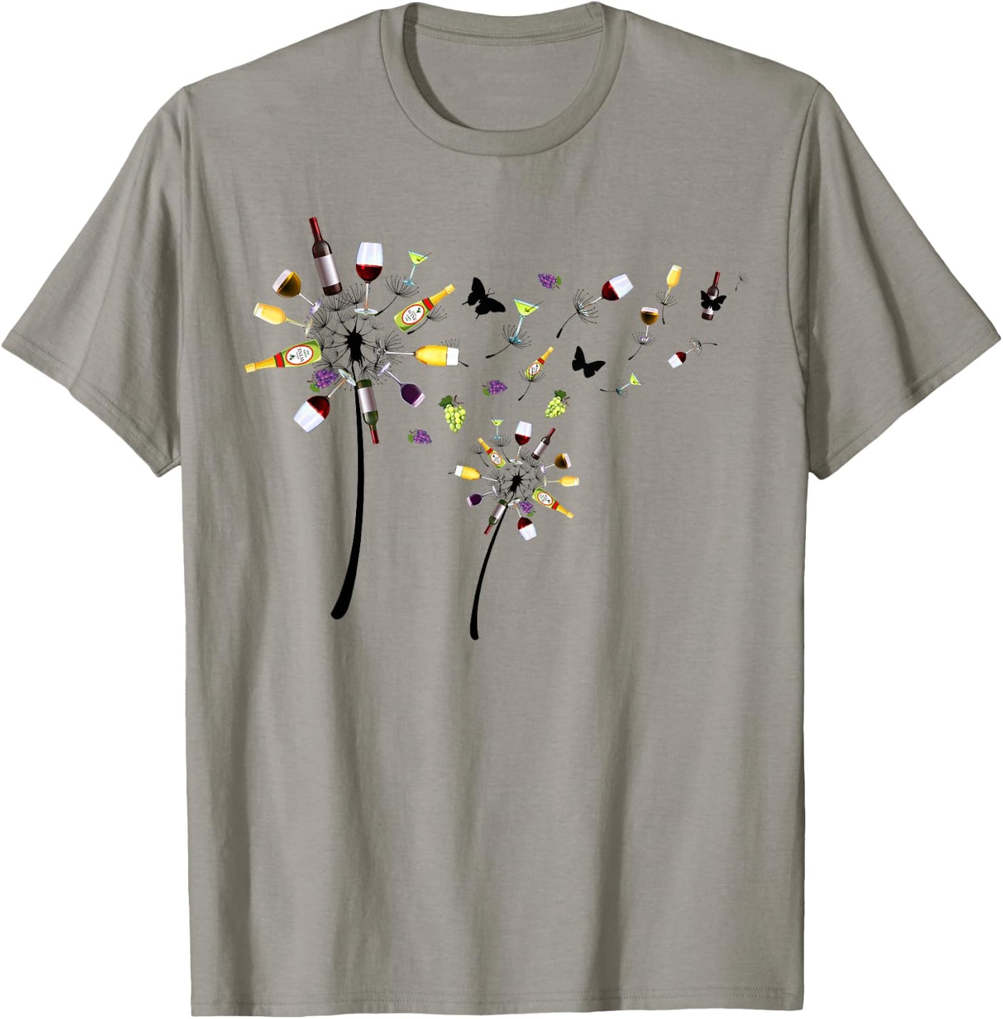 Funny Dandelion Flowers Wine Glasses Bottles Drinkers Team T-Shirt - T-Shirt | Sand