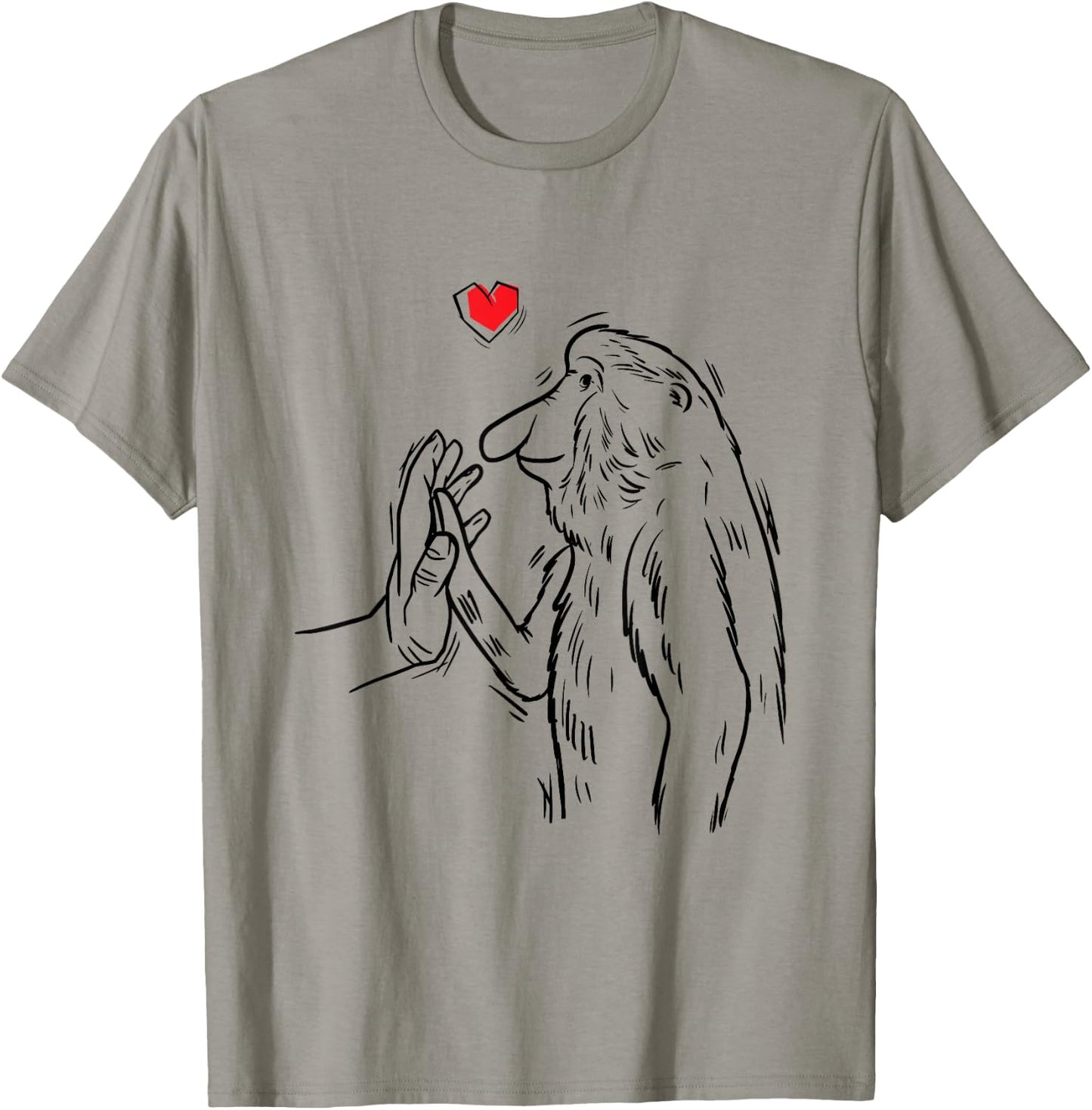 Malaffealuv Proboscis Monkey Long-Nosed Monkey -Adults , Grey, Small, Short Sleeve T-Shirt - T-Shirt | Sand