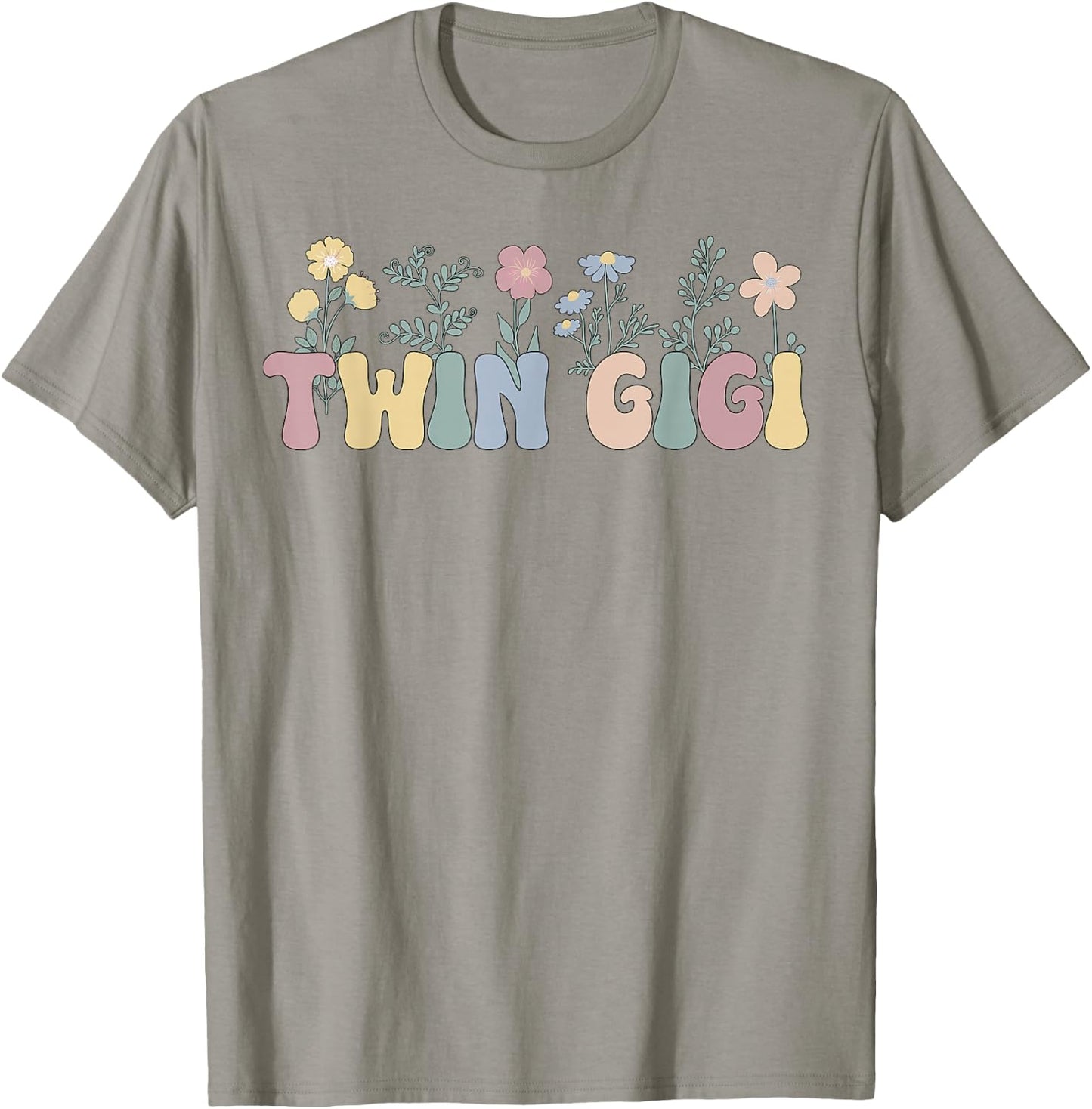 Twin Gigi Flowers Grandma Gigi Of Twins T-Shirt - T-Shirt | Sand