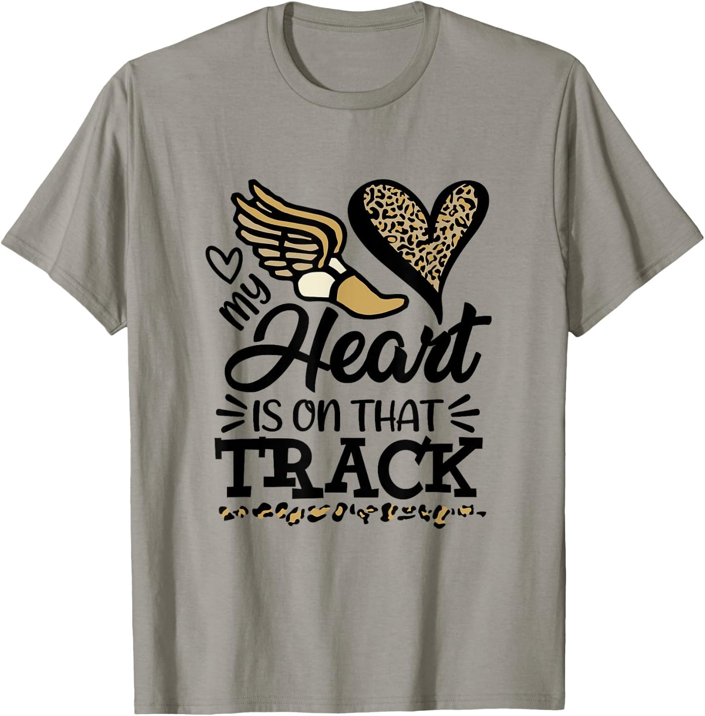My Heart Is On That Track Cross Country Mom Running Leopard T-Shirt - T-Shirt | Sand