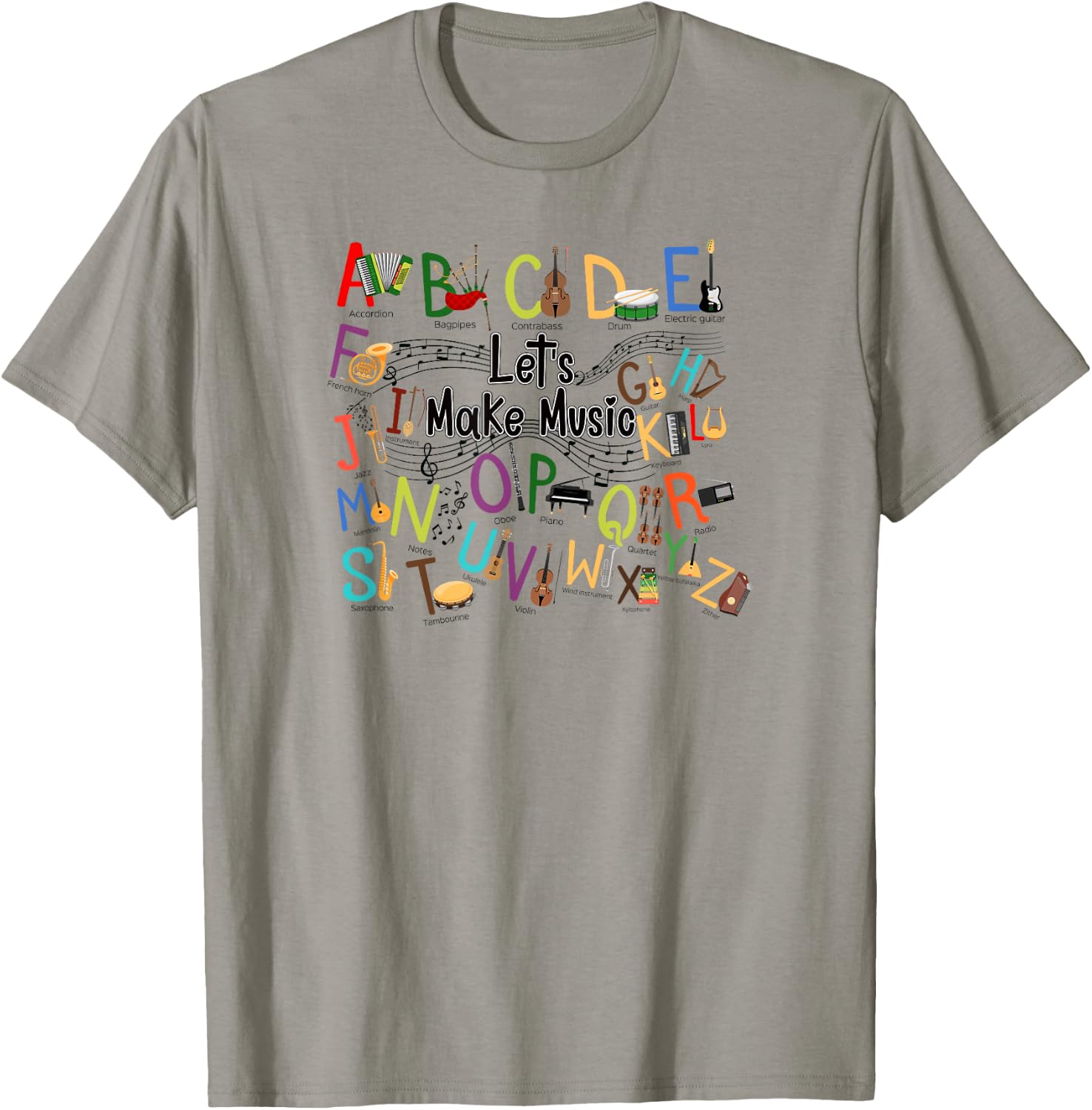 Cute Alphabet Design For Music Teacher Men Women Teacher T-Shirt - T-Shirt | Sand