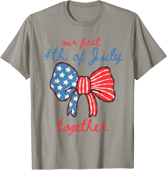 Our First 4th of July Together Cute Bow USA Couples Matching T-Shirt - T-Shirt | Sand
