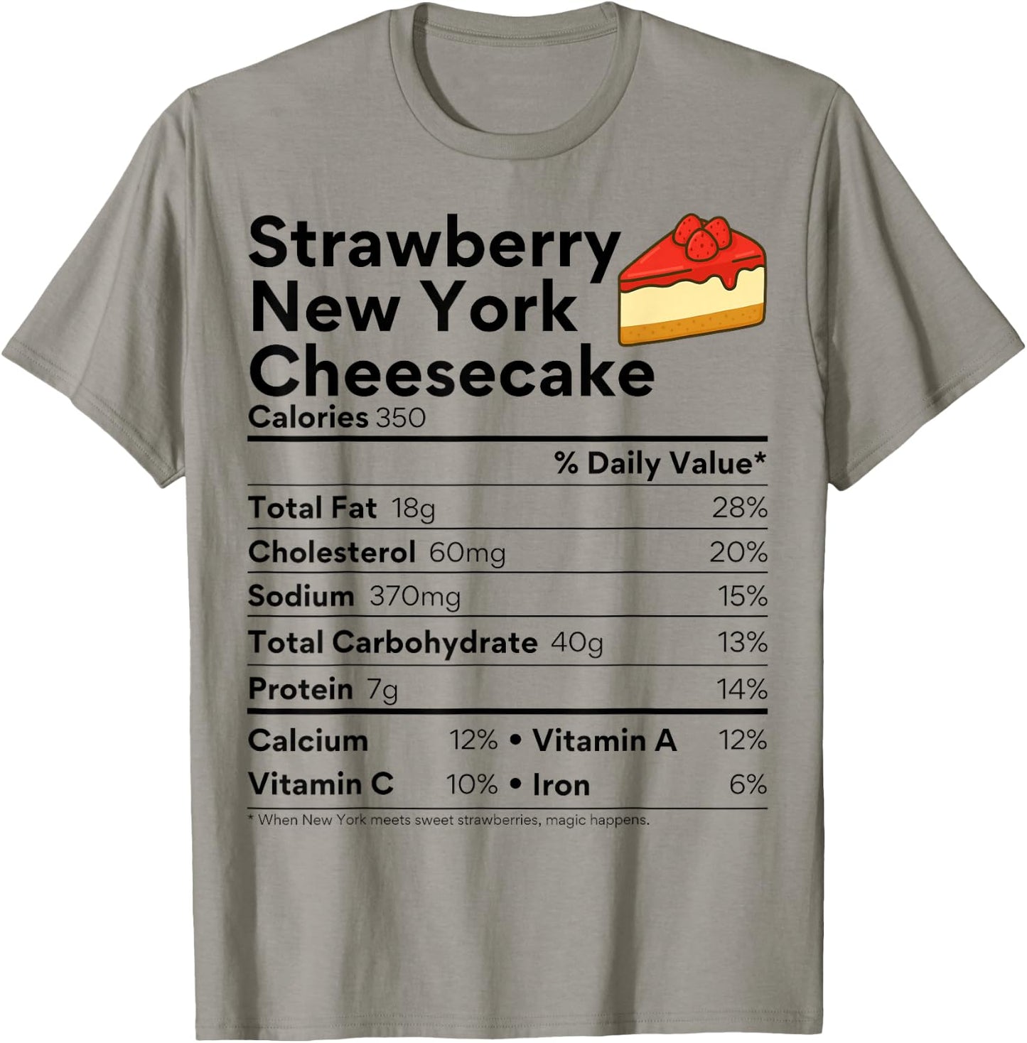 New York Strawberry Cheesecake Costume Food Nutrition Facts T-Shirt - T-Shirt | Sand