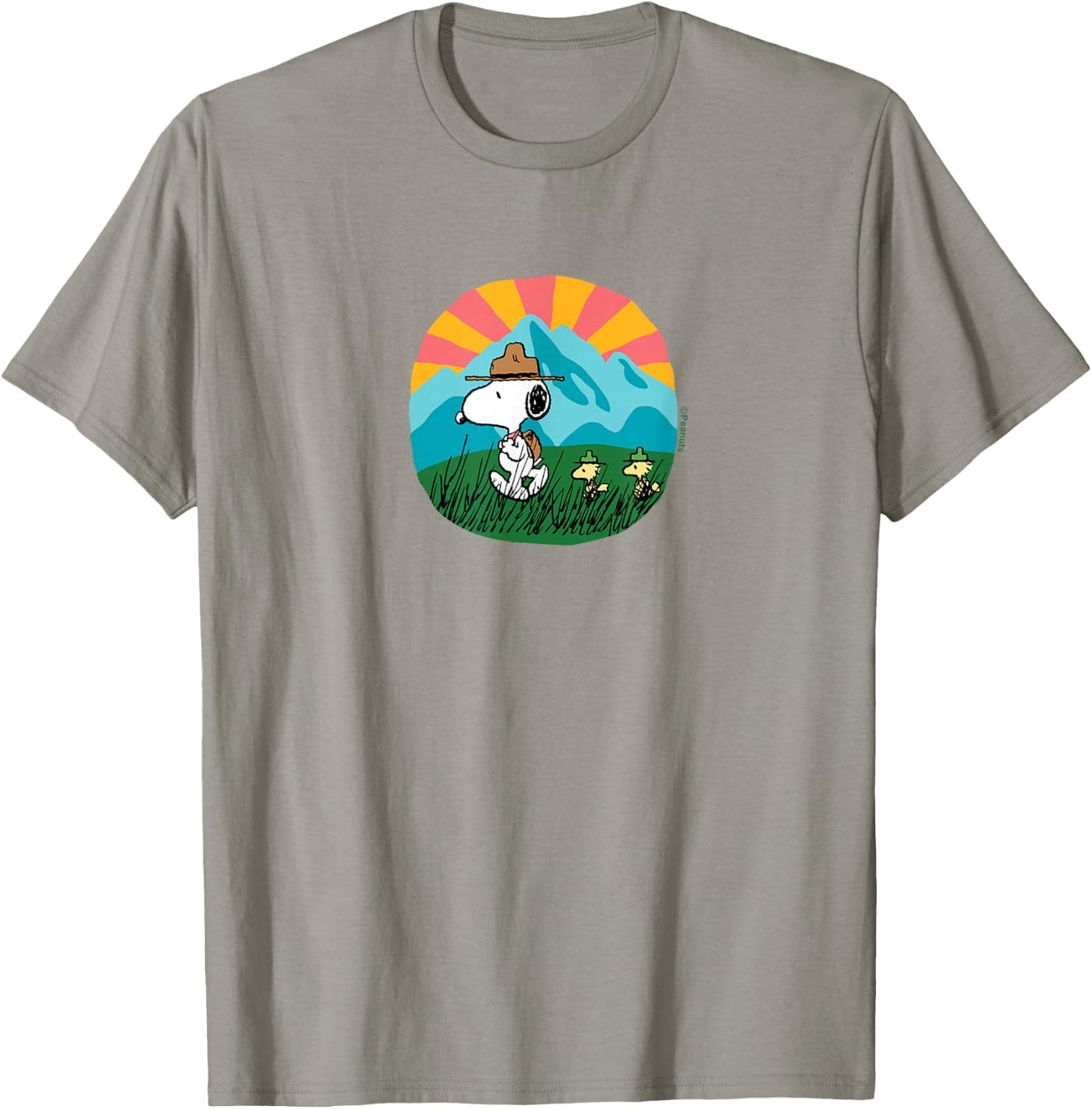 Peanuts - Snoopy and Woodstock Hiking Mountain T-Shirt - T-Shirt | Sand