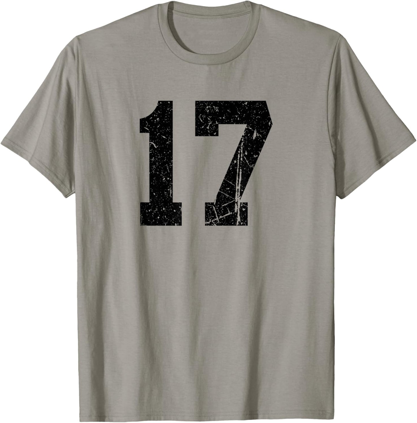 Distressed Black Sports Team Number 17 T-Shirt - T-Shirt | Sand