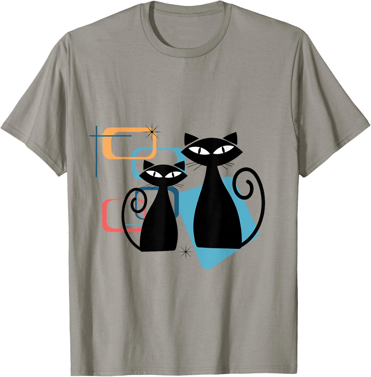 Retro Atomic Age Mid-Century Twin Cat Vintage Modern Design T-Shirt - T-Shirt | Sand