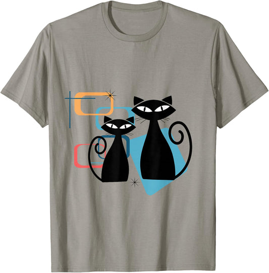 Retro Atomic Age Mid-Century Twin Cat Vintage Modern Design T-Shirt - T-Shirt | Sand
