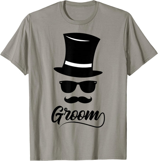 Funny Groom Shirt White Hat And Mustache TEAM GROOM T-Shirt - T-Shirt | Sand