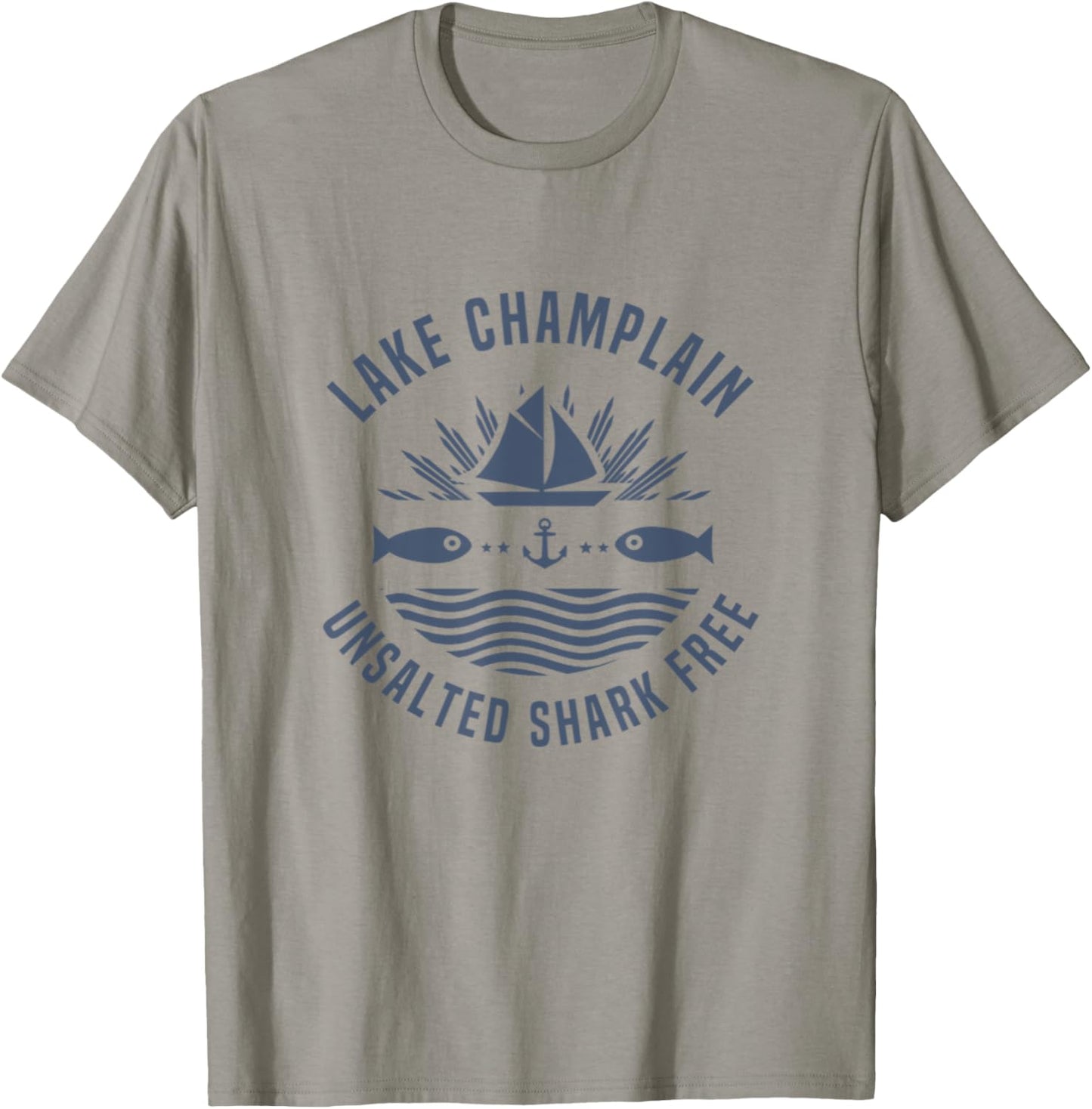 Lake Champlain Unsalted Shark Free Fishing Family Boat Gift T-Shirt - T-Shirt | Sand