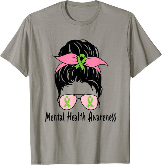 Messy Bun Mental Health Matters Gift Mental Health Awareness T-Shirt - T-Shirt | Sand