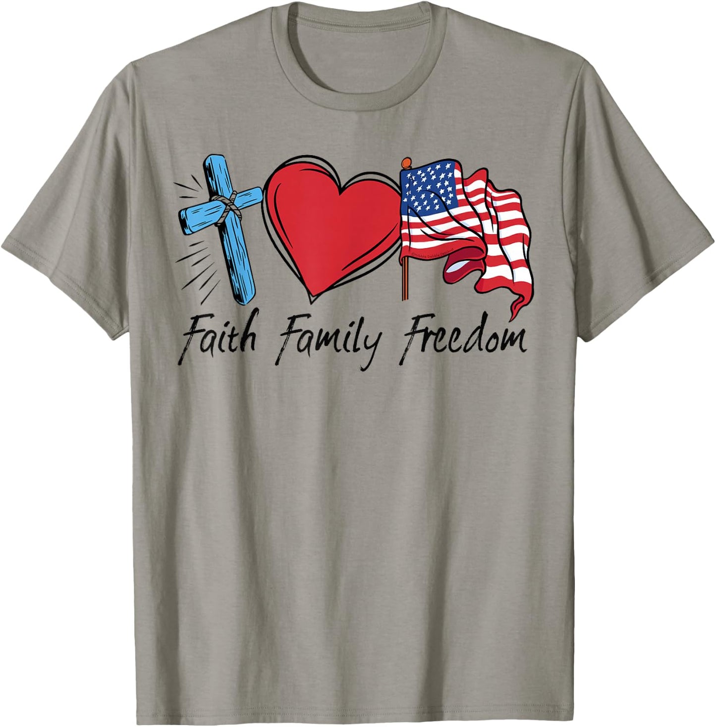 Patriotic Retro Faith Family Freedom USA Flag 4th of July T-Shirt - T-Shirt | Sand