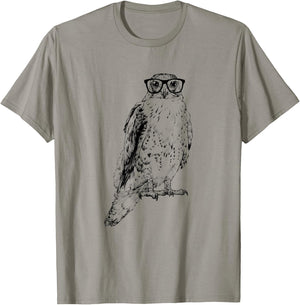 Hipster Hawk in Nerd Glasses Bird Animal T-Shirt - T-Shirt | Sand