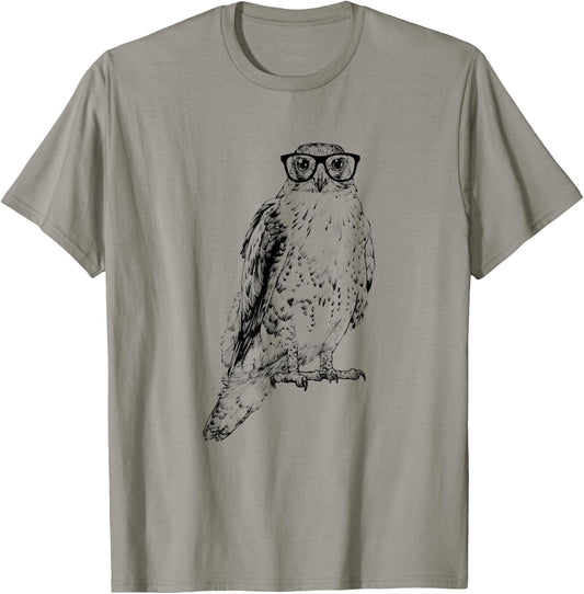 Hipster Hawk in Nerd Glasses Bird Animal T-Shirt - T-Shirt | Sand