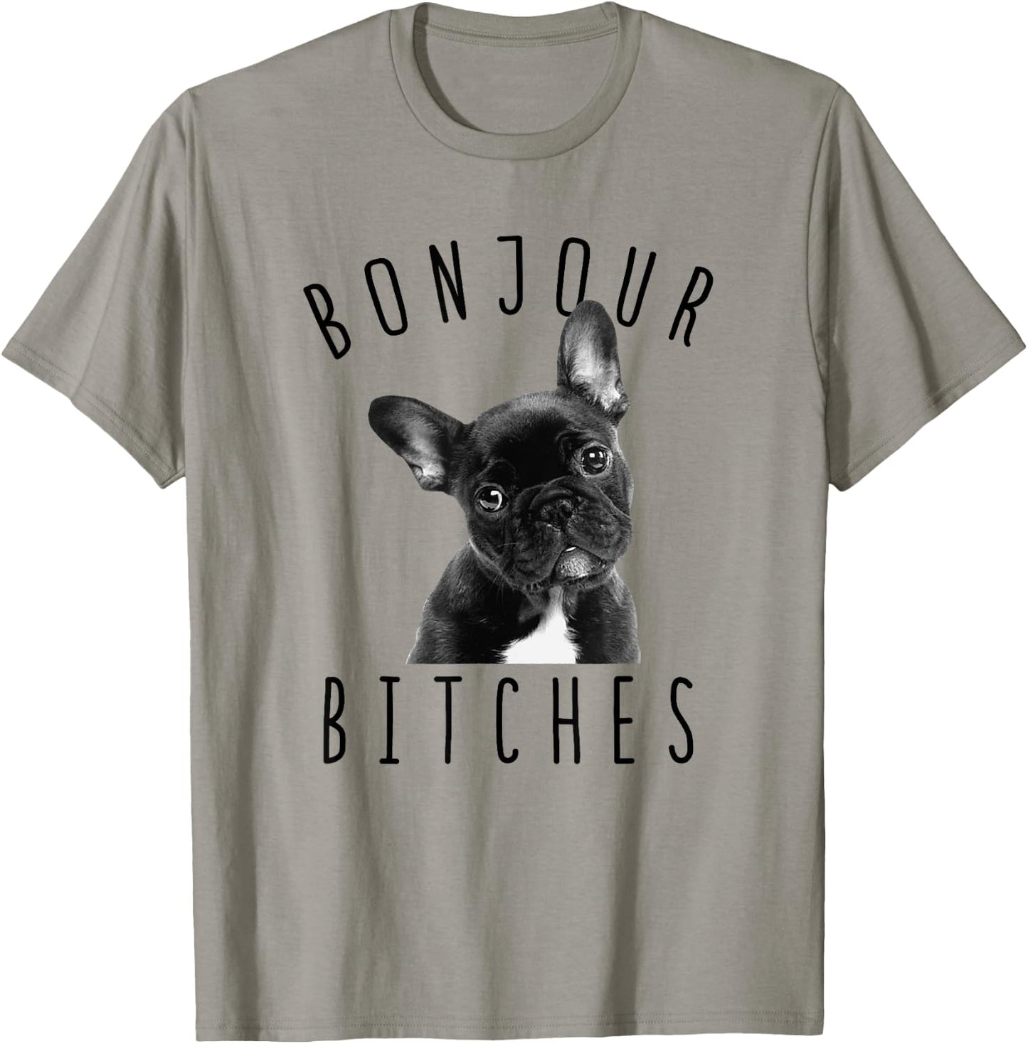 Bonjour Bitches Funny French Bulldog Dog Lover Gift Men Women T-Shirt - T-Shirt | Sand