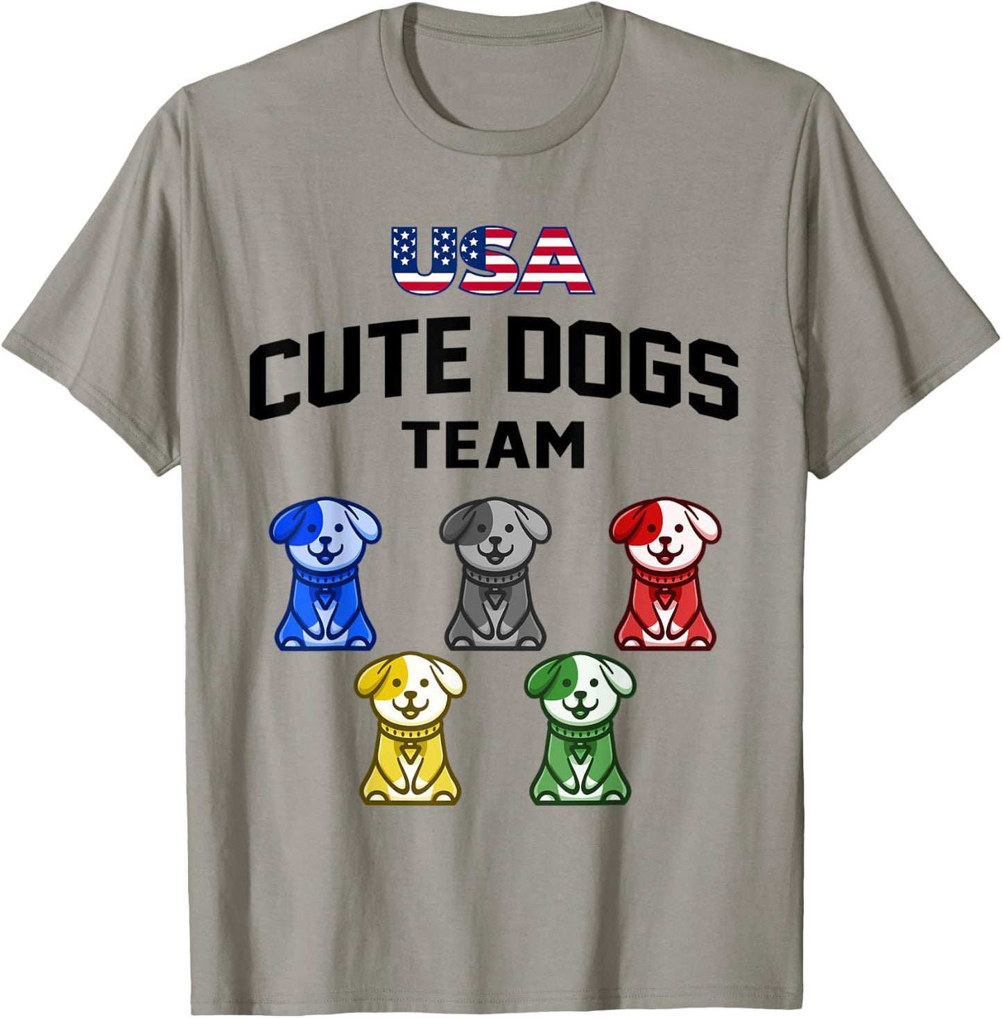 Funny Cute Dogs USA Puppy Team 5 Rings Colors Flag T-Shirt - T-Shirt | Sand