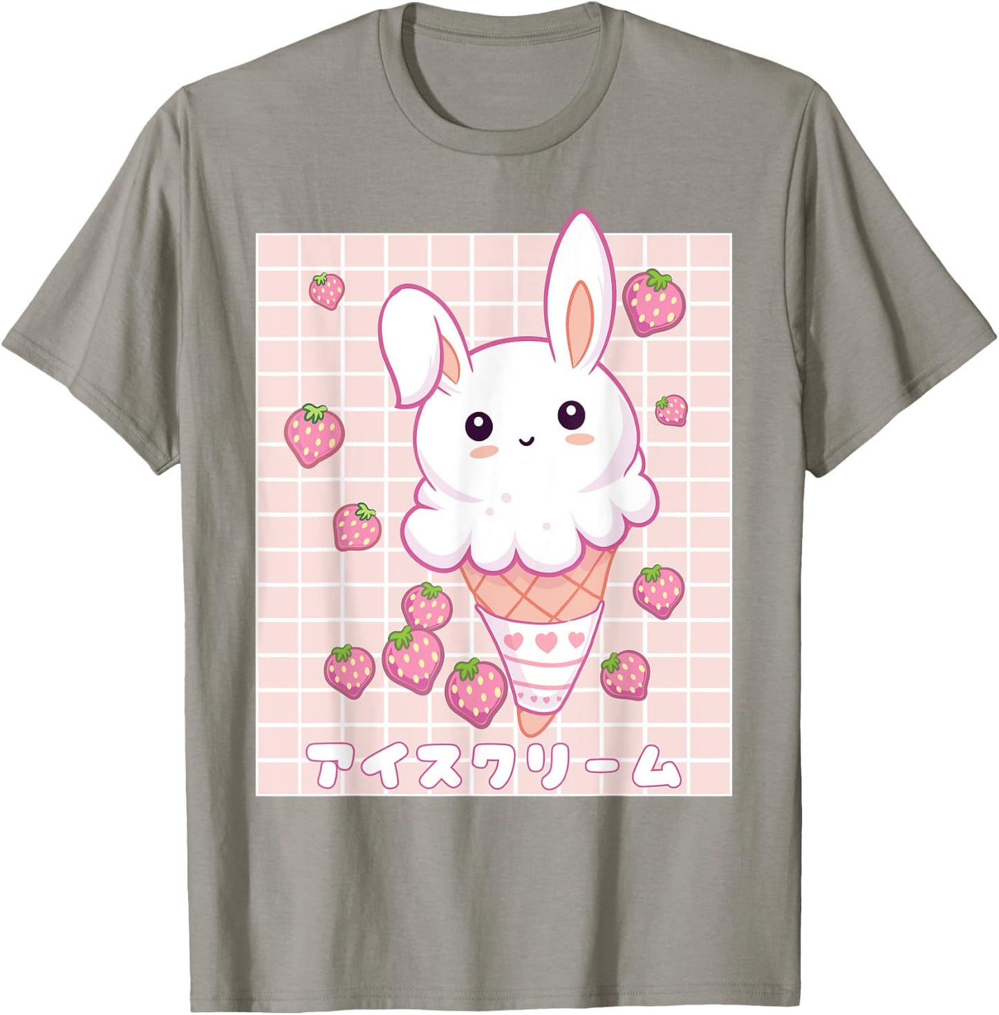 Kawaii Aesthetic Strawberry Ice Cream Bunny Vaporwave T-Shirt - T-Shirt | Sand