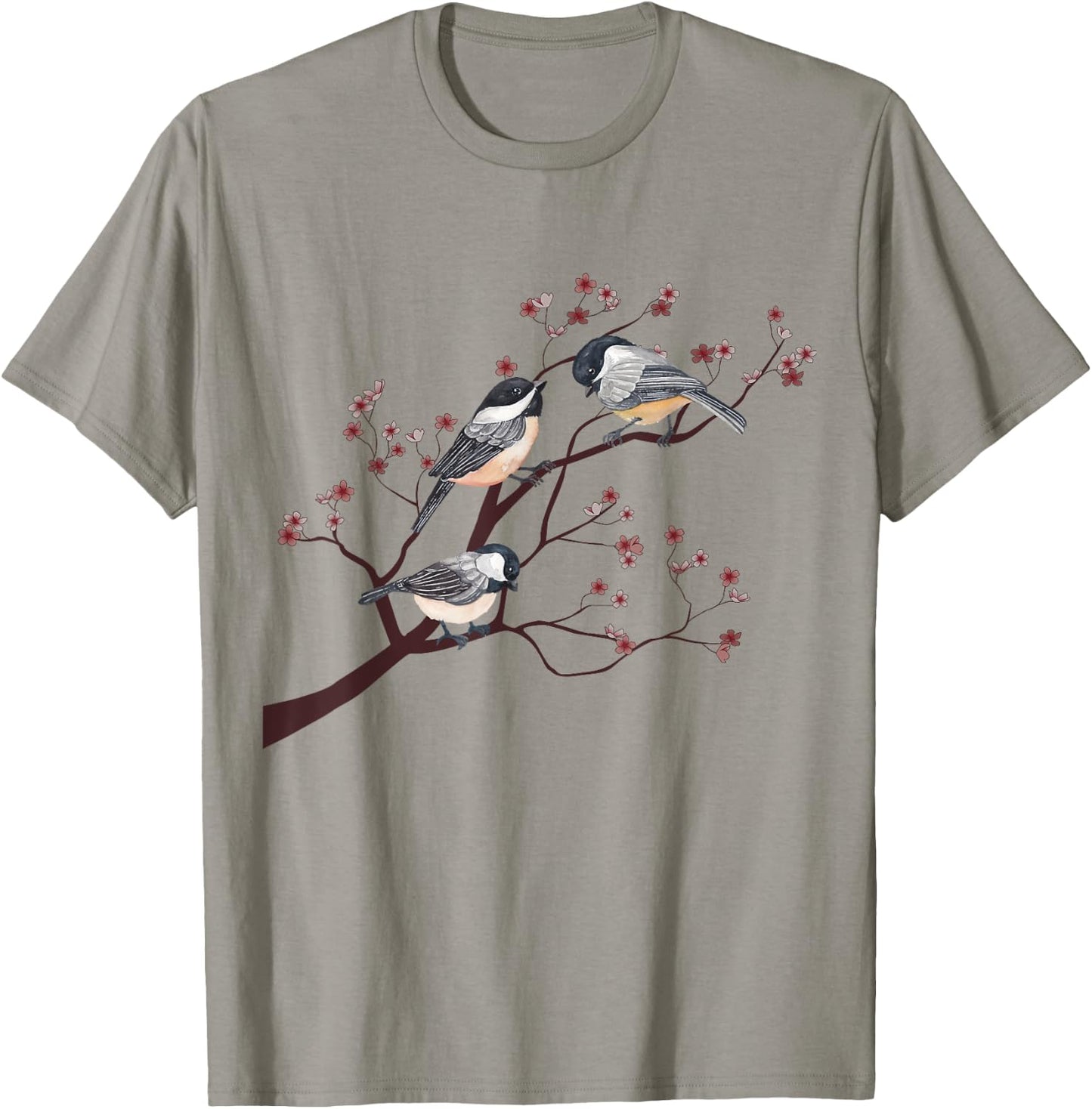 Bird Watching Nature Animal Vintage Blossom Chickadee T-Shirt - T-Shirt | Sand