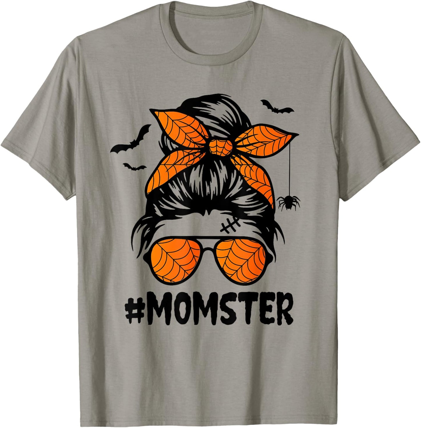 Momster Halloween Mom Messy Bun Leopard T-Shirt - T-Shirt | Sand
