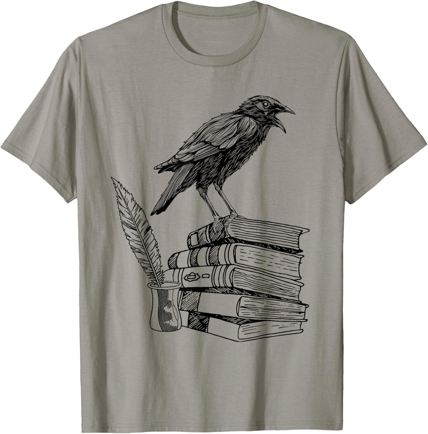 Dark Academia Aesthetic Raven Crow On Old Vintage Books T-Shirt - T-Shirt | Sand