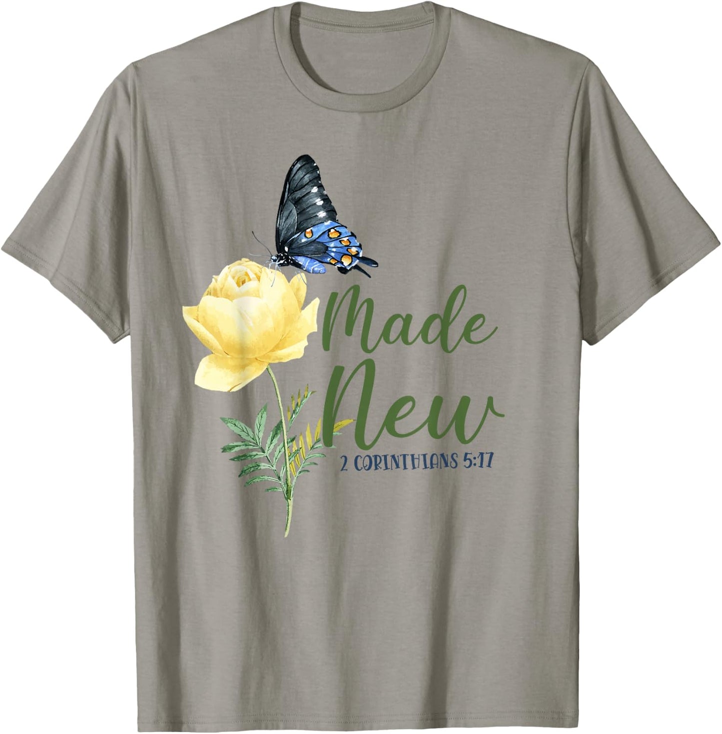 Christian Bible Verse Butterfly Flower 2 Corinthians 5:17 T-Shirt - T-Shirt | Sand