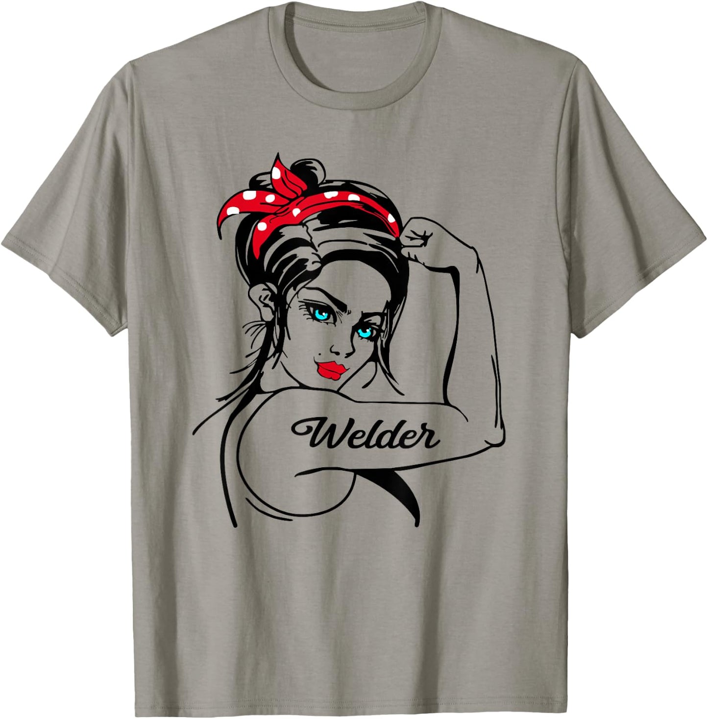 Female Welder Rosie The Riveter Pin Up Girl T-Shirt - T-Shirt | Sand
