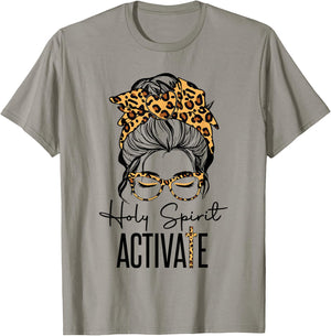 Holy Spirit Activate Black Mom Life Leopard Messy Bun Women T-Shirt - T-Shirt | Sand