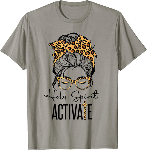 Holy Spirit Activate Black Mom Life Leopard Messy Bun Women