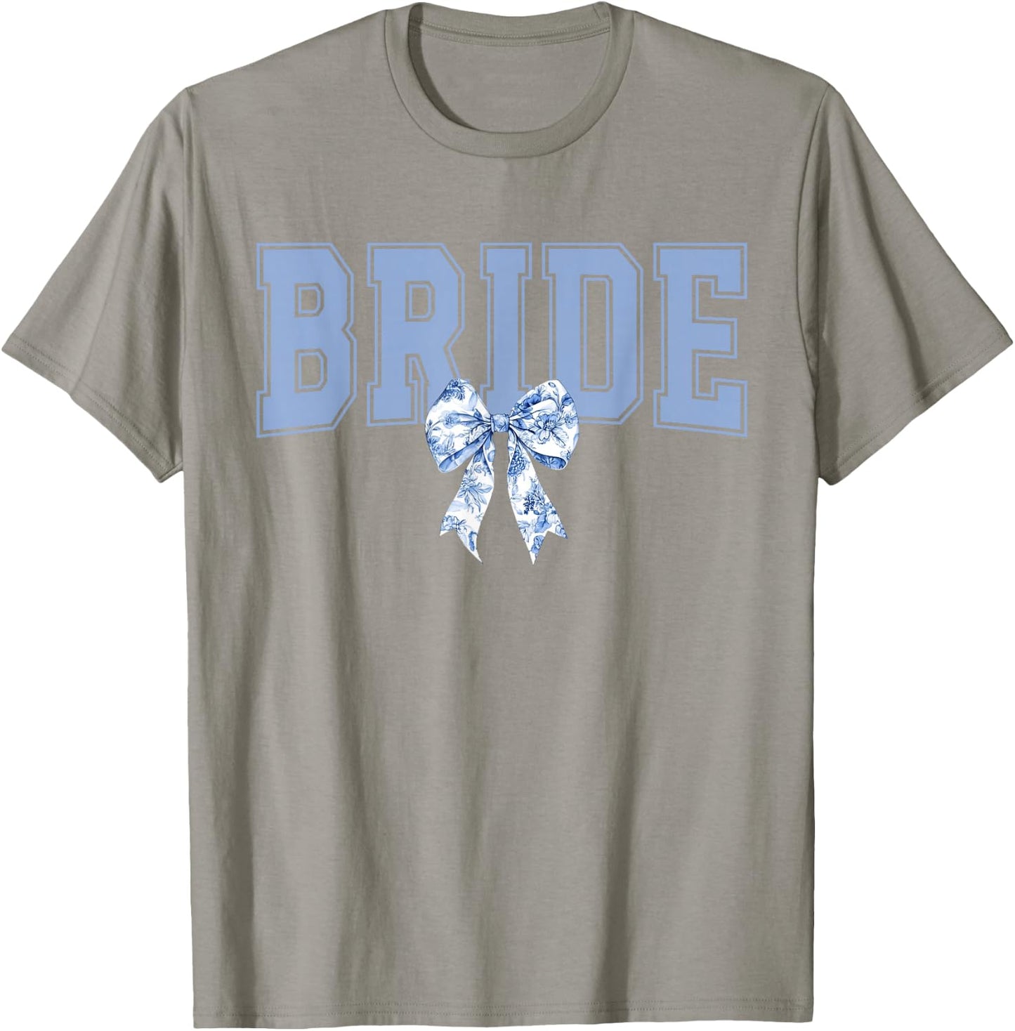 Bride Floral Blue Toile Coquette Bow Bridal Party Wedding T-Shirt - T-Shirt | Sand