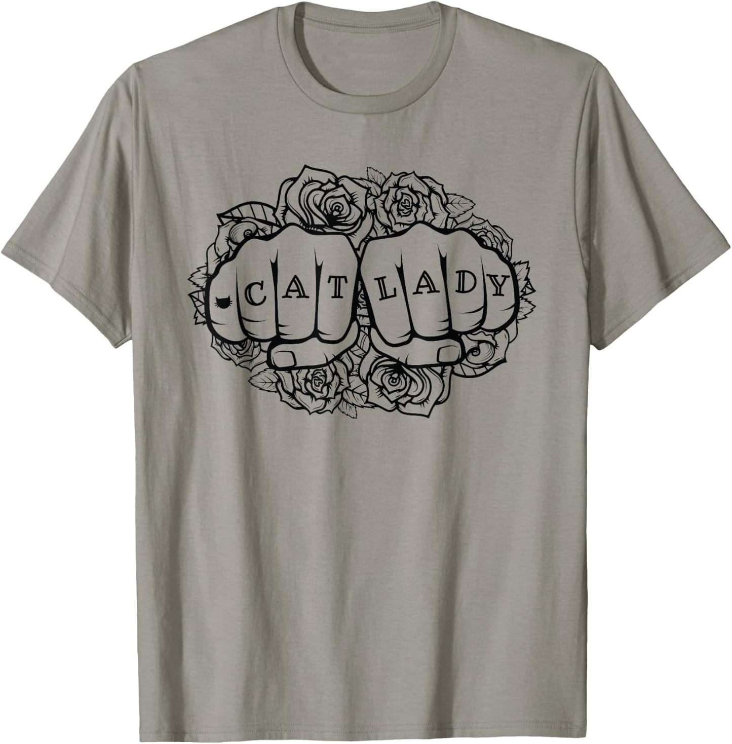 Cat Lady Shirt Cat Lover Knuckle Tattoo Cats and Tats Shirt T-Shirt - T-Shirt | Sand
