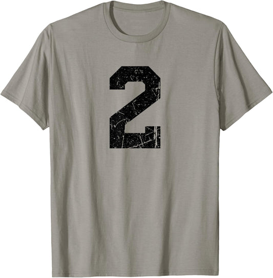 Distressed Black Sports Team Number #2 T-Shirt - T-Shirt | Sand