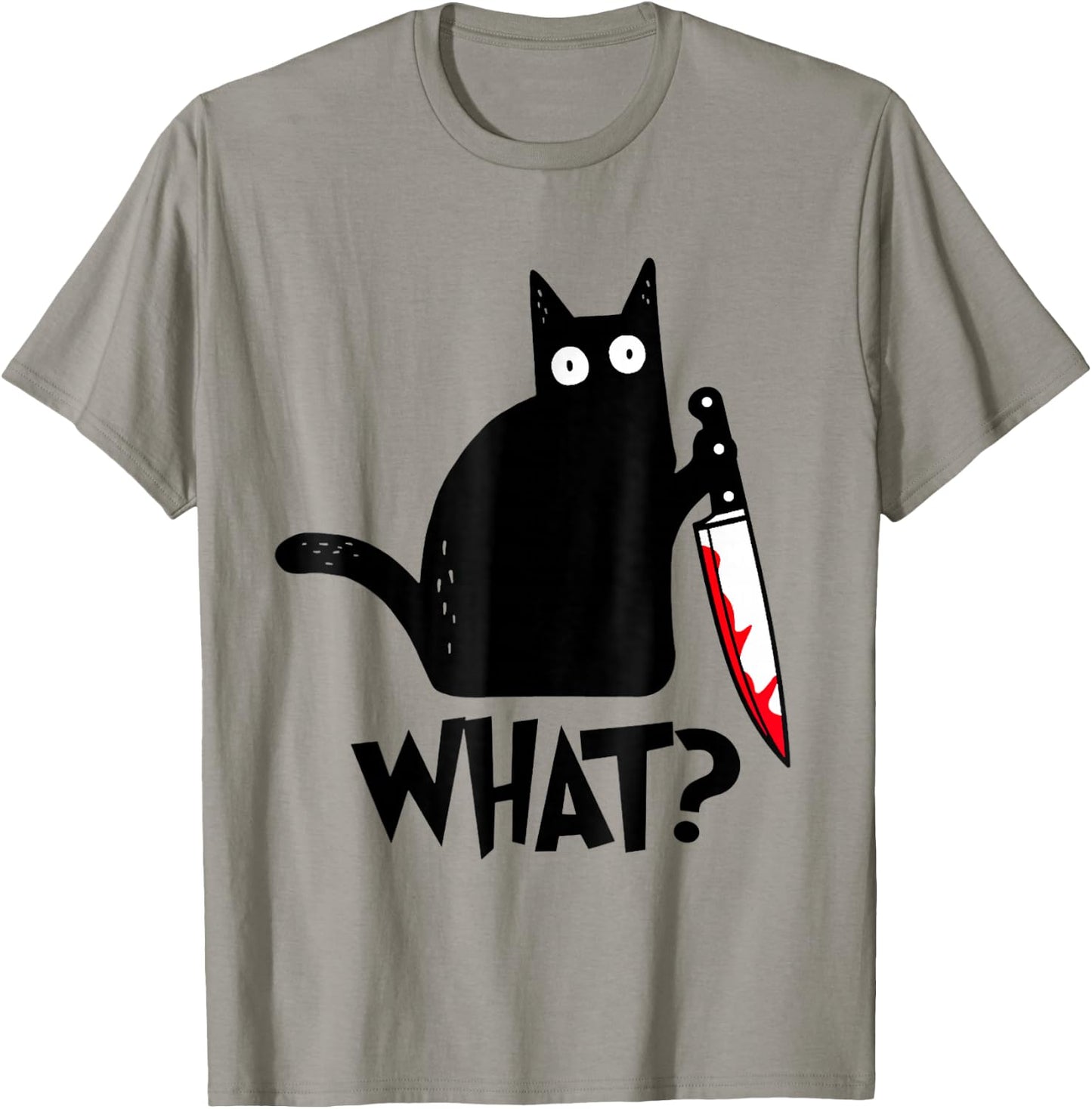 Cat What? Funny Black Cat Murderous Cat With Knife T-Shirt - T-Shirt | Sand